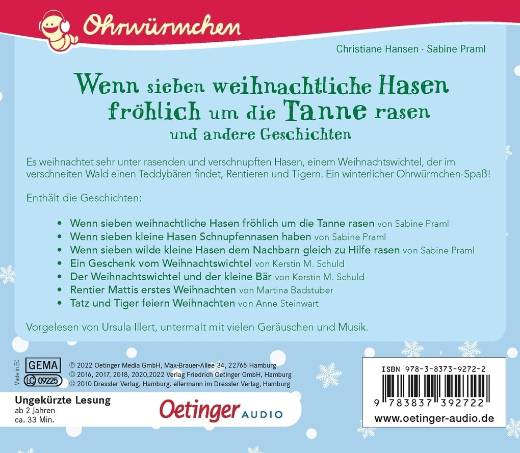 Weitere Ansicht: Wenn sieben weihnachtliche Hasen fröhlich um die Tanne rasen und andere Geschichten | Sabine Praml, Kerstin M. Schuld, Martina Badstuber, Anne Steinwart