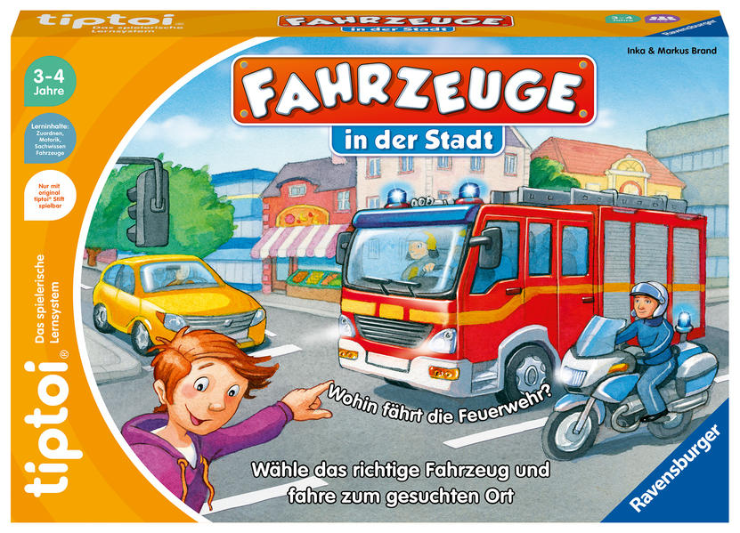 Produktbild: Ravensburger tiptoi Spiel 00127 Fahrzeuge in der Stadt - Lernspiel ab 3 Jahren, lehrreiches Zuordnungsspiel für Jungen und Mädchen, für 1-4 Spieler | Inka und Markus Brand