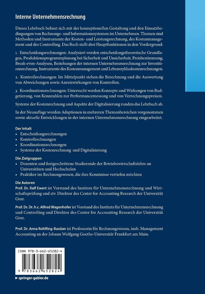 Weitere Ansicht: Interne Unternehmensrechnung | Ralf Ewert, Alfred Wagenhofer, Anna Rohlfing-Bastian