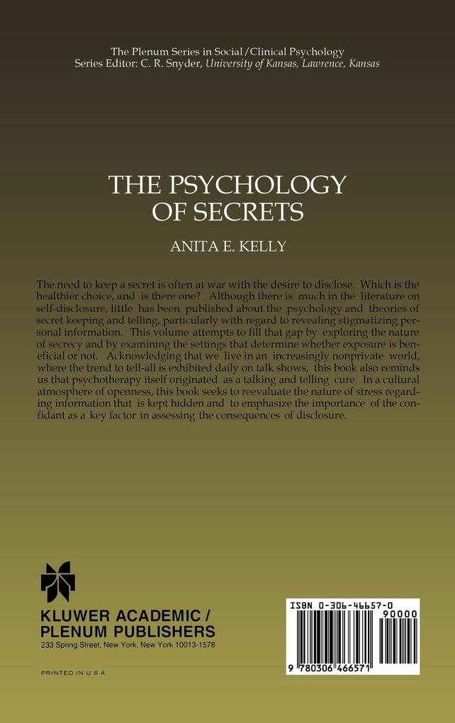 Weitere Ansicht: The Psychology of Secrets | Anita E. Kelly