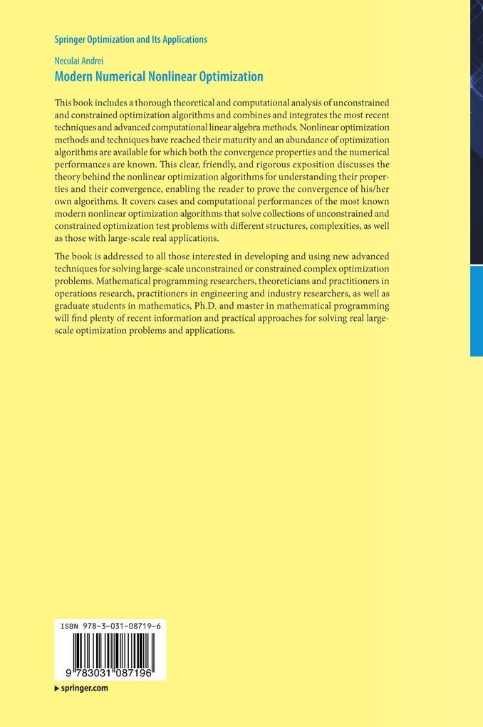 Weitere Ansicht: Modern Numerical Nonlinear Optimization | Neculai Andrei