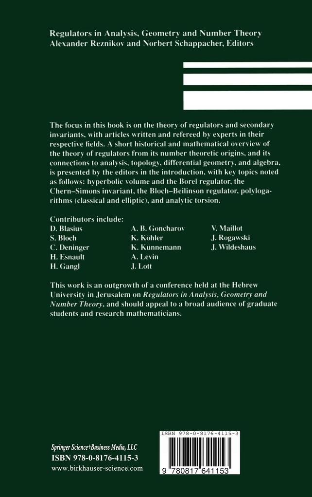 Weitere Ansicht: Regulators in Analysis, Geometry and Number Theory