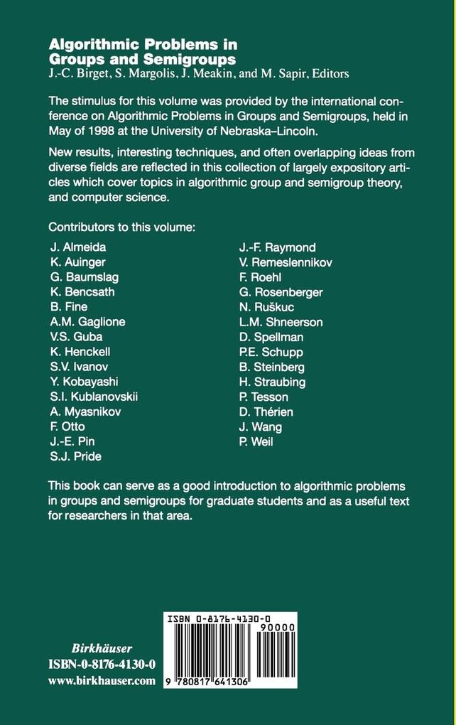 Weitere Ansicht: Algorithmic Problems in Groups and Semigroups