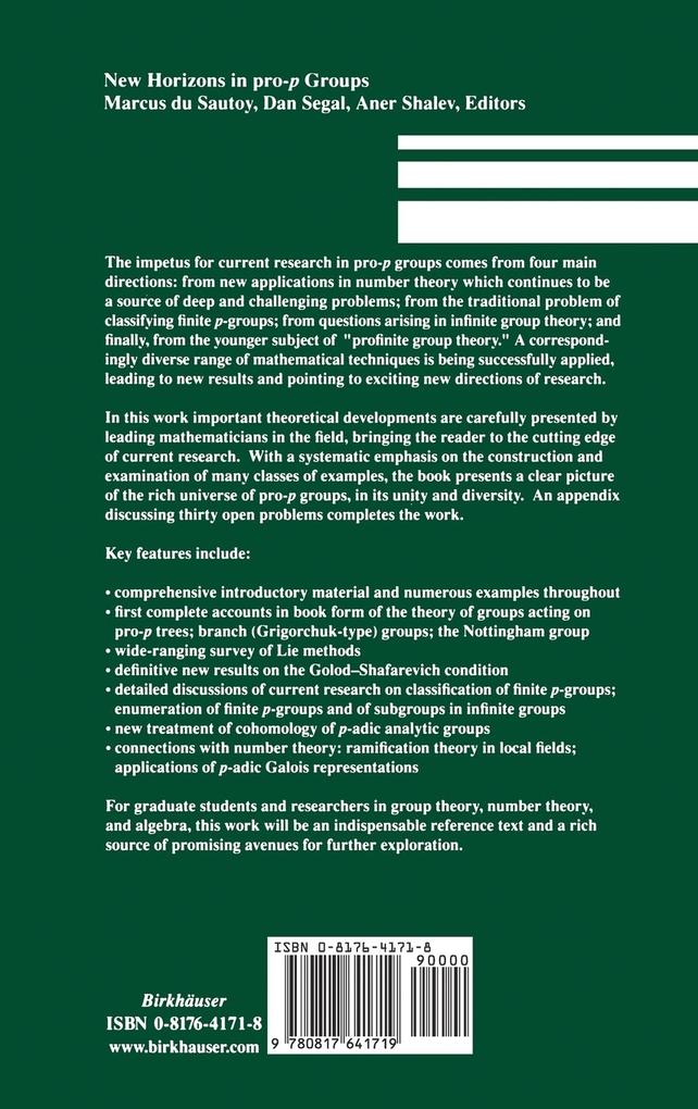 Weitere Ansicht: New Horizons in pro-p Groups