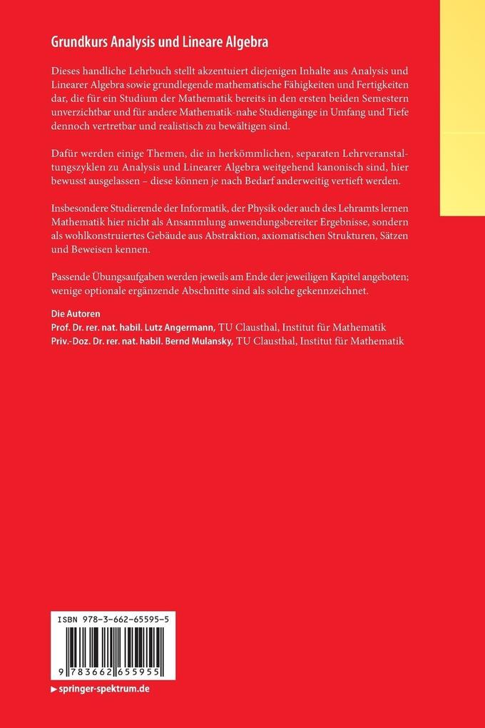 Weitere Ansicht: Grundkurs Analysis und Lineare Algebra | Lutz Angermann, Bernd Mulansky