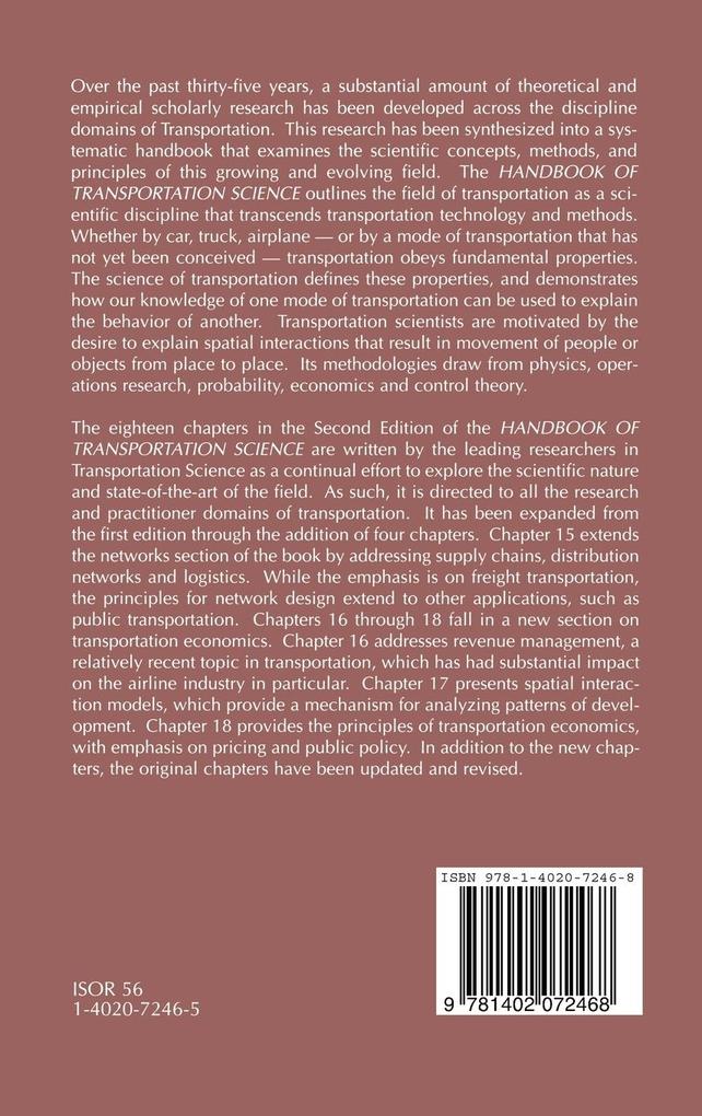 Weitere Ansicht: Handbook of Transportation Science