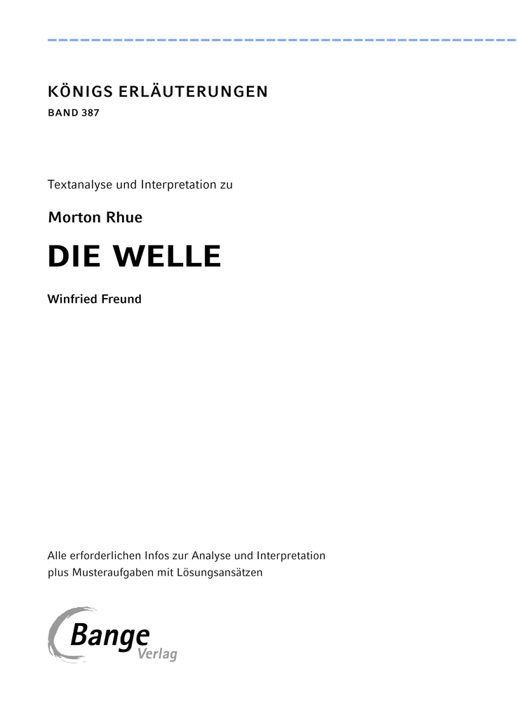 Weitere Ansicht: Die Welle - Textanalyse und Interpretation | Morton Rhue