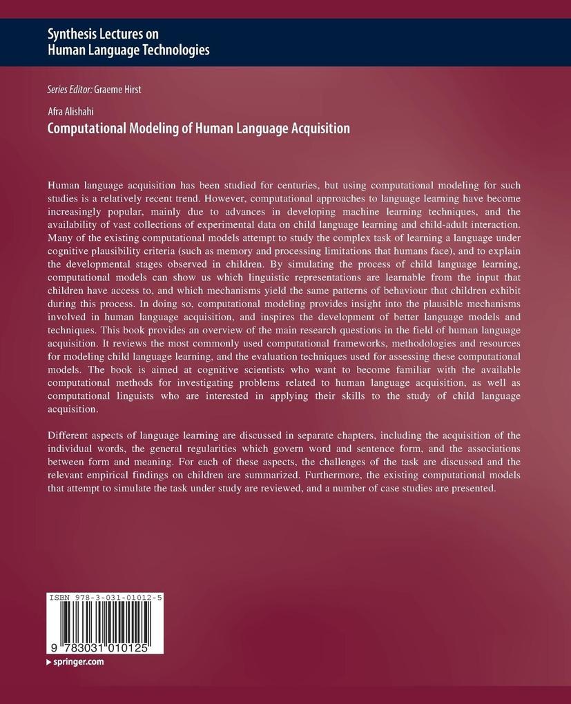 Weitere Ansicht: Computational Modeling of Human Language Acquisition | Afra Alishahi