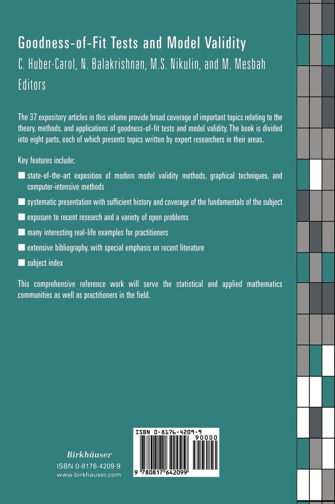 Weitere Ansicht: Goodness-of-Fit Tests and Model Validity | Catherine Huber-Carol, Narayanaswamy Balakrishnan, Mikhail S. Nikulin