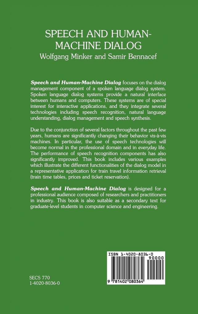 Weitere Ansicht: Speech and Human-Machine Dialog | Samir Bennacef, Wolfgang Minker