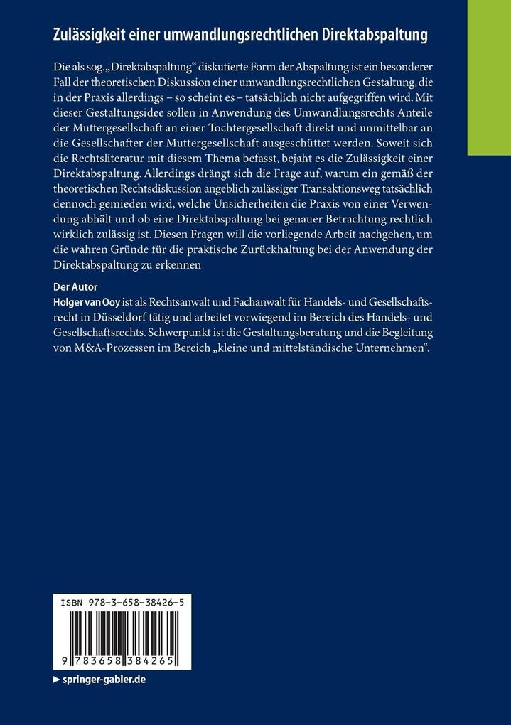 Weitere Ansicht: Zulässigkeit einer umwandlungsrechtlichen Direktabspaltung | Holger van Ooy