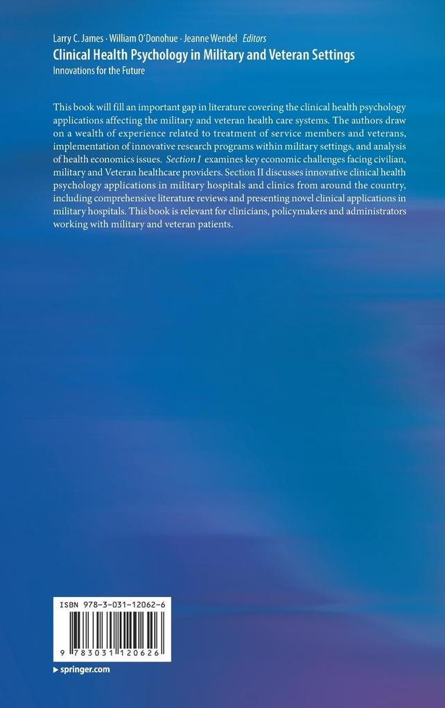Weitere Ansicht: Clinical Health Psychology in Military and Veteran Settings