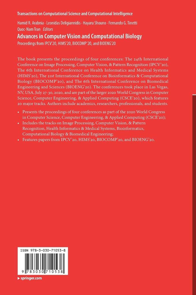 Weitere Ansicht: Advances in Computer Vision and Computational Biology