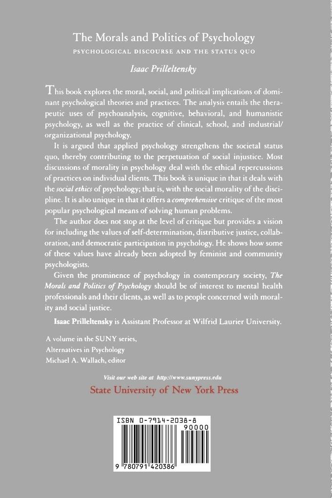 Weitere Ansicht: The Morals and Politics of Psychology | Isaac Prilleltensky