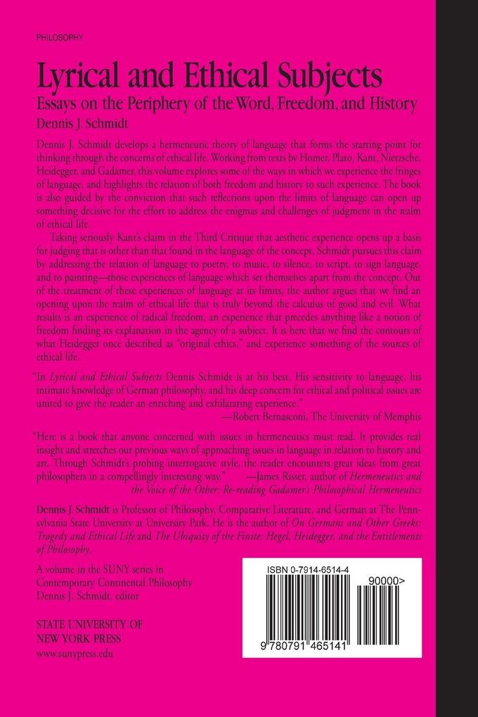 Weitere Ansicht: Lyrical and Ethical Subjects | Dennis J. Schmidt
