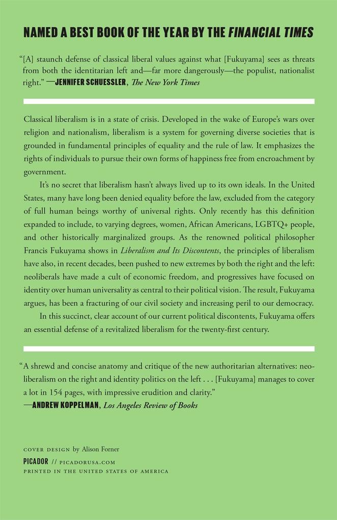 Weitere Ansicht: Liberalism and Its Discontents | Francis Fukuyama