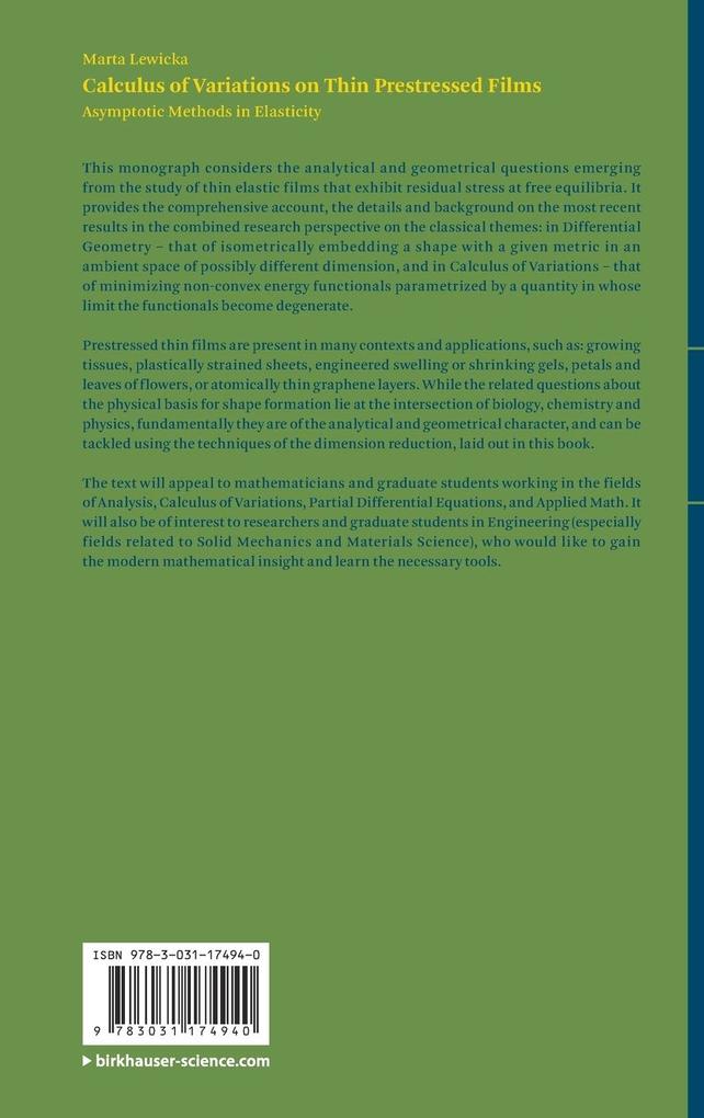 Weitere Ansicht: Calculus of Variations on Thin Prestressed Films | Marta Lewicka