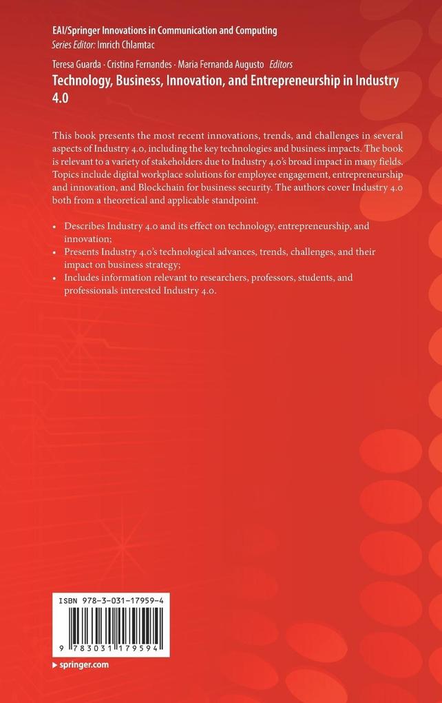 Weitere Ansicht: Technology, Business, Innovation, and Entrepreneurship in Industry 4.0