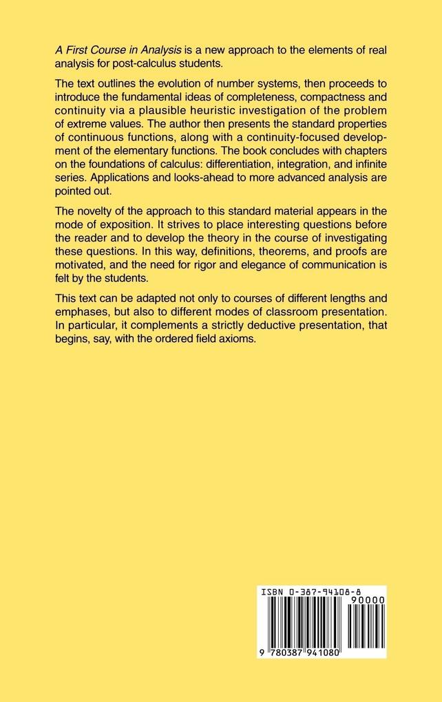Weitere Ansicht: A First Course in Analysis | George Pedrick