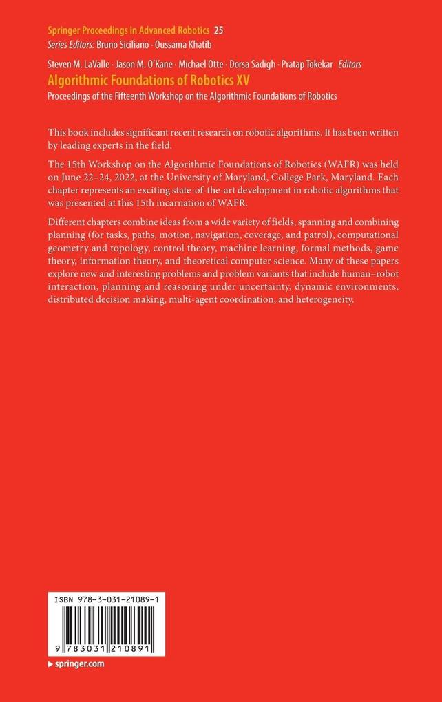 Weitere Ansicht: Algorithmic Foundations of Robotics XV