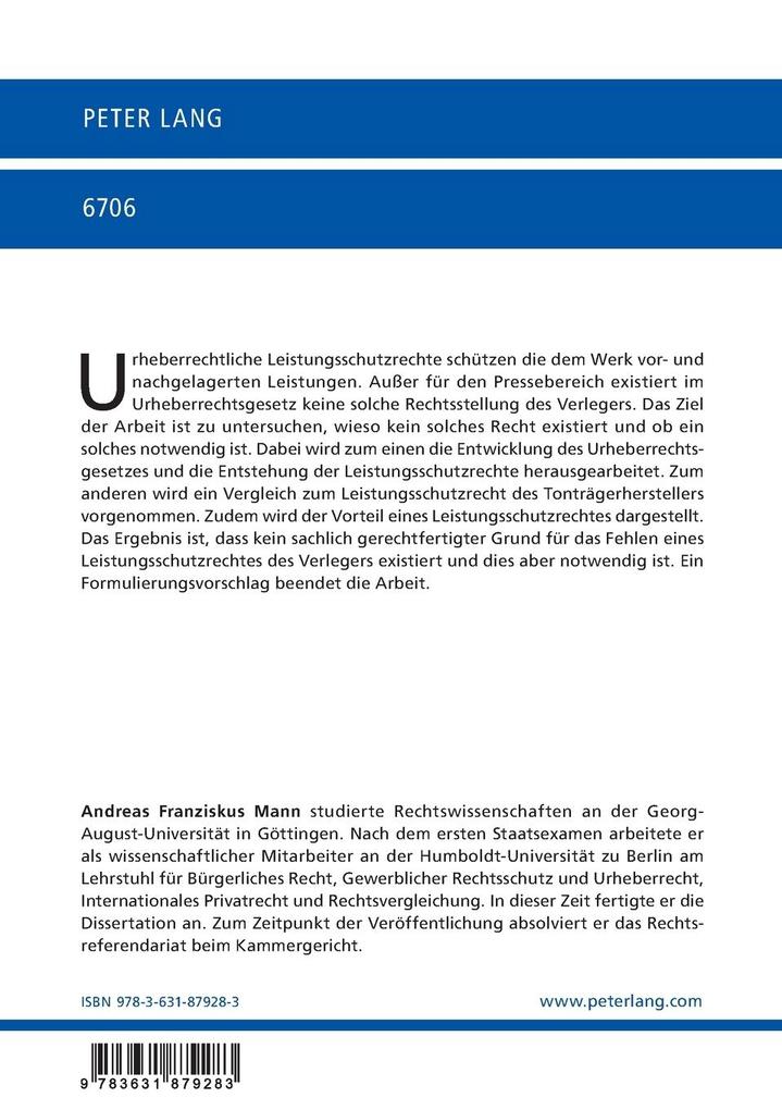 Weitere Ansicht: Das Leistungsschutzrecht des Verlegers | Andreas Mann