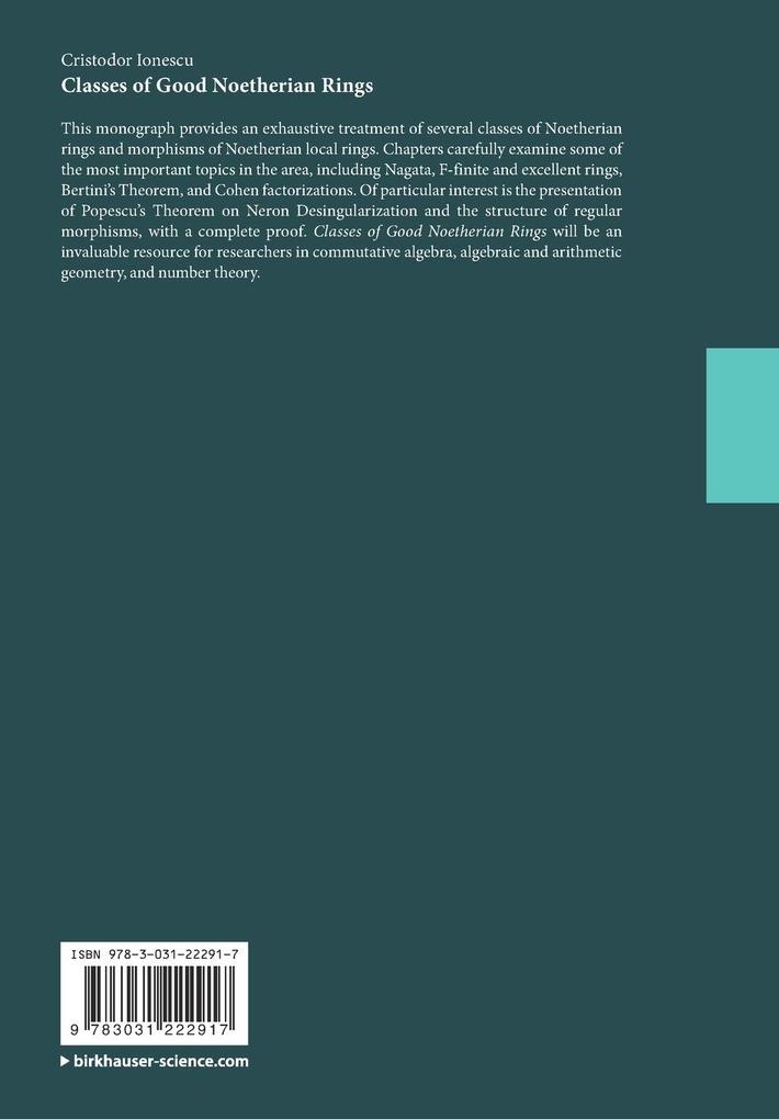 Weitere Ansicht: Classes of Good Noetherian Rings | Cristodor Ionescu