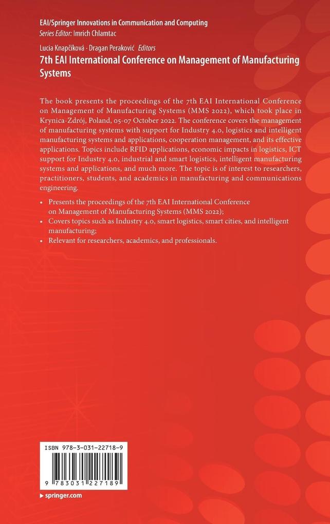 Weitere Ansicht: 7th EAI International Conference on Management of Manufacturing Systems