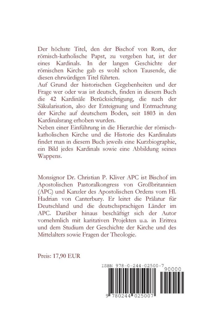 Weitere Ansicht: Die Deutschen Kardinäle seit 1803 | Christian P. Kliver