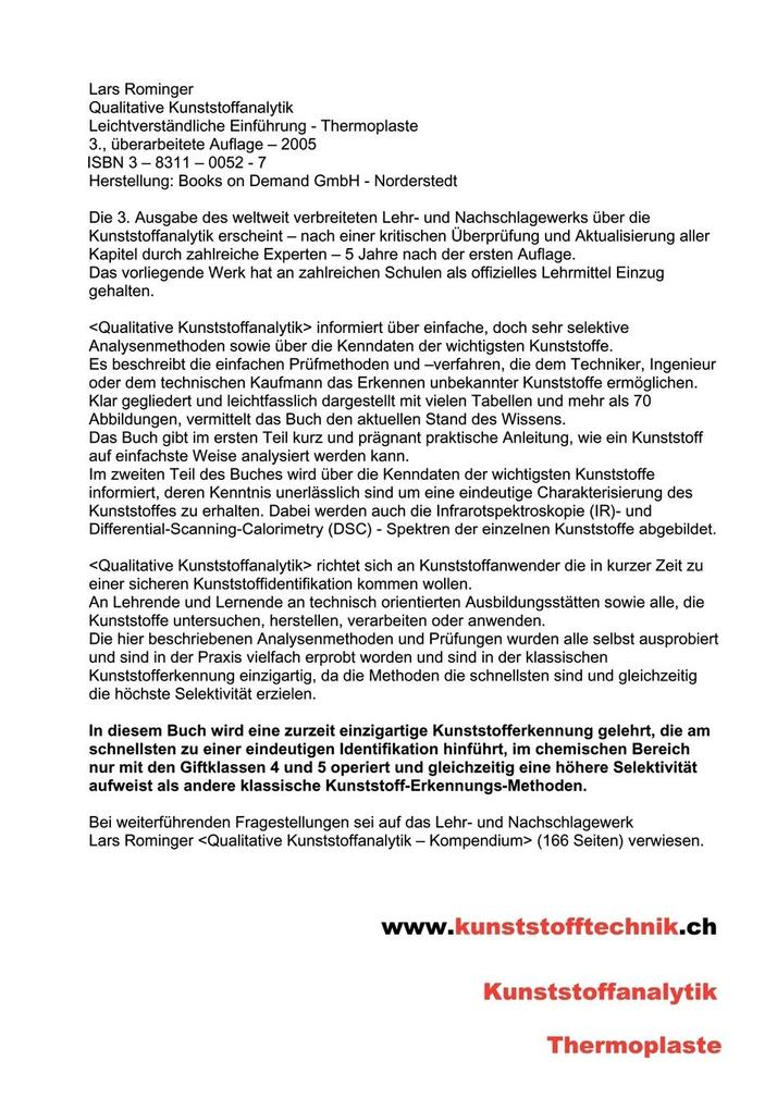 Weitere Ansicht: Qualitative Kunststoffanalytik | Lars Rominger