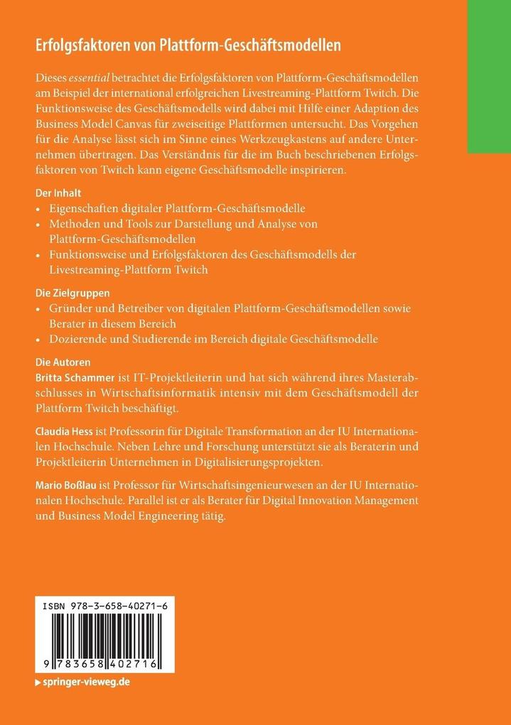 Weitere Ansicht: Erfolgsfaktoren von Plattform-Geschäftsmodellen | Britta Schammer, Claudia Hess, Mario Boßlau