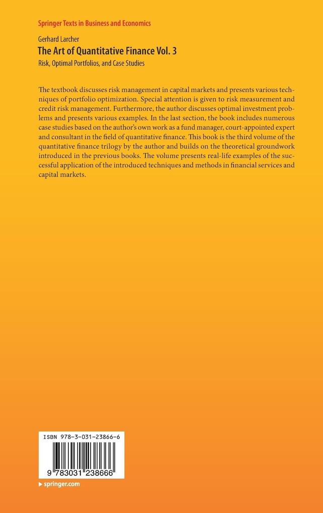 Weitere Ansicht: The Art of Quantitative Finance Vol. 3 | Gerhard Larcher