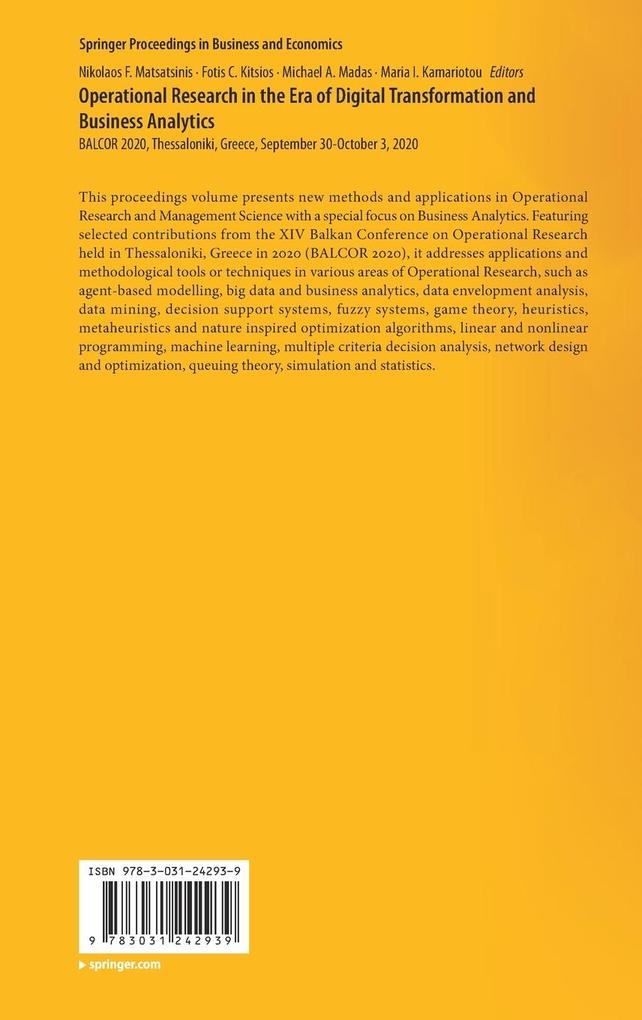 Weitere Ansicht: Operational Research in the Era of Digital Transformation and Business Analytics