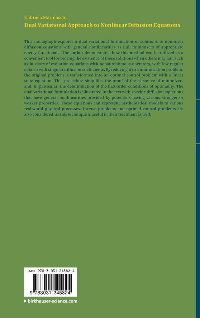 Weitere Ansicht: Dual Variational Approach to Nonlinear Diffusion Equations | Gabriela Marinoschi