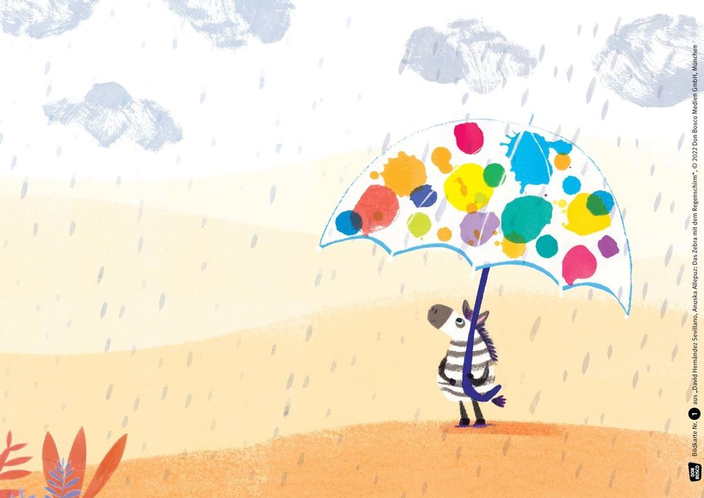 Weitere Ansicht: Das Zebra mit dem Regenschirm. Kamishibai Bildkartenset | David Hernández Sevillano