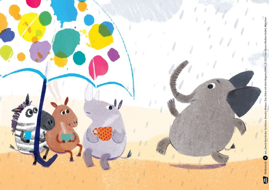 Weitere Ansicht: Das Zebra mit dem Regenschirm. Kamishibai Bildkartenset | David Hernández Sevillano