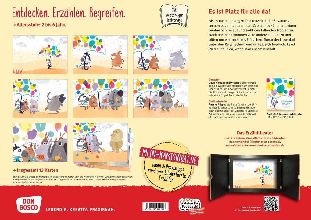 Weitere Ansicht: Das Zebra mit dem Regenschirm. Kamishibai Bildkartenset | David Hernández Sevillano