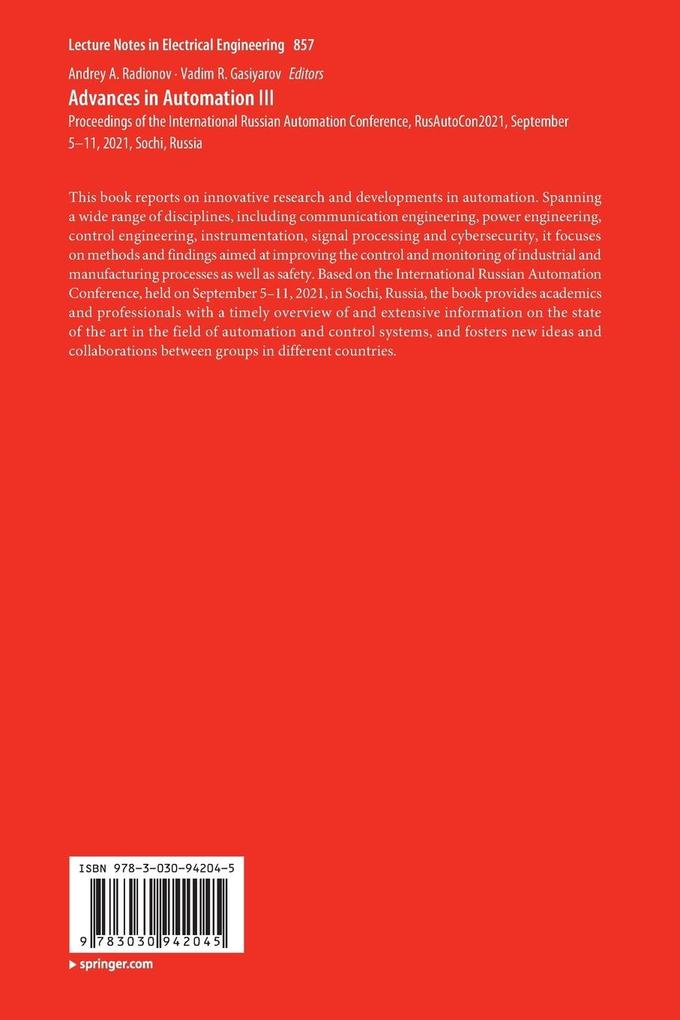 Weitere Ansicht: Advances in Automation III