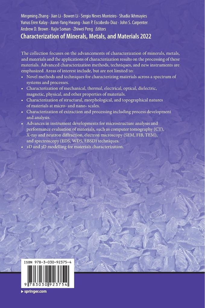 Weitere Ansicht: Characterization of Minerals, Metals, and Materials 2022
