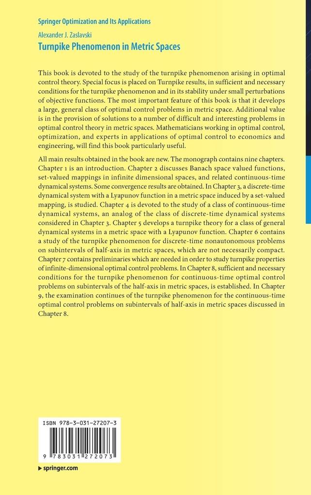 Weitere Ansicht: Turnpike Phenomenon in Metric Spaces | Alexander J. Zaslavski