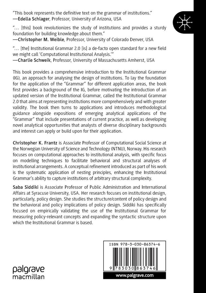 Weitere Ansicht: Institutional Grammar | Christopher K. Frantz, Saba Siddiki