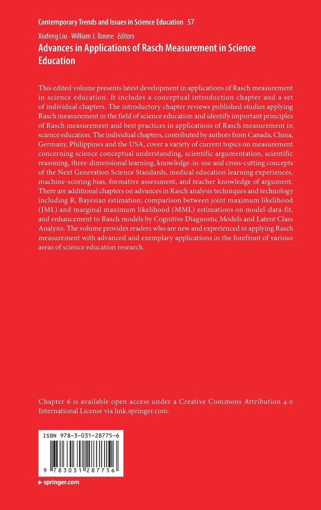 Weitere Ansicht: Advances in Applications of Rasch Measurement in Science Education