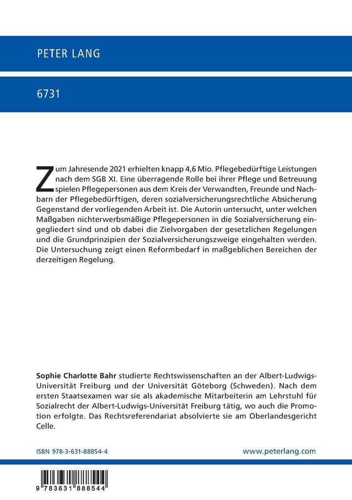 Weitere Ansicht: Nichterwerbsmäßige Pflegepersonen in der Sozialversicherung | Sophie Charlotte Bahr