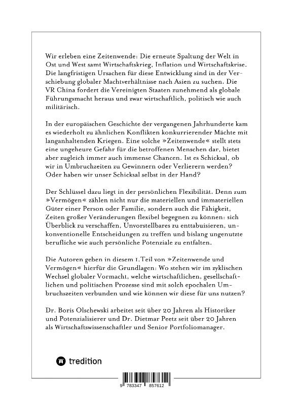 Weitere Ansicht: Zeitenwende und Vermögen. Chancen · Entscheidungen · Lebensqualität. Teil 1: Beständig ist allein der Wandel | Boris Olschewski, Dietmar Peetz