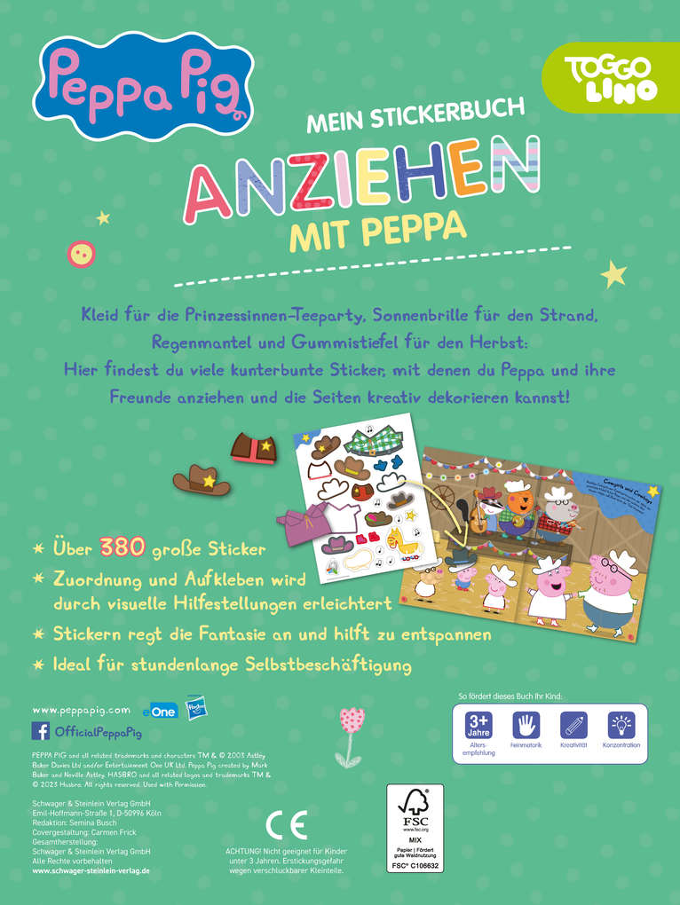 Weitere Ansicht: Peppa Pig Mein Stickerbuch Anziehen mit Peppa | Schwager & Steinlein Verlag