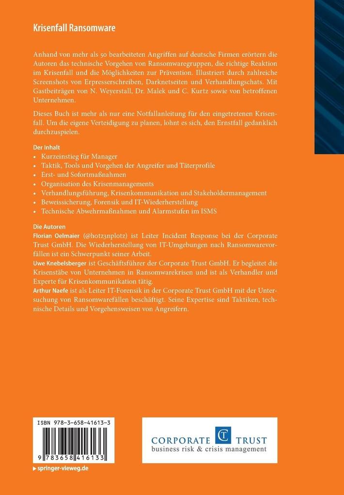 Weitere Ansicht: Krisenfall Ransomware | Florian Oelmaier, Uwe Knebelsberger, Arthur Naefe