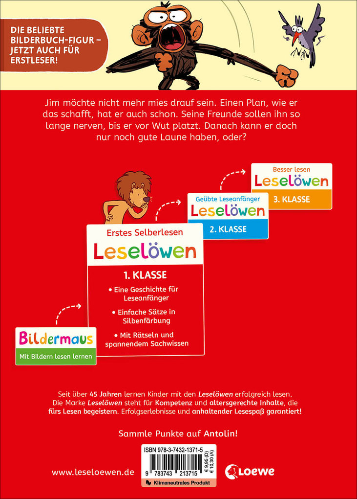 Weitere Ansicht: Leselöwen 1. Klasse - Jim ist mies drauf - Wer braucht schon gute Laune? | Suzanne Lang