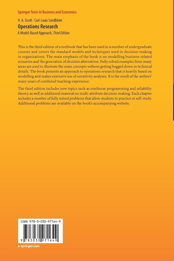 Weitere Ansicht: Operations Research | H. A. Eiselt, Carl-Louis Sandblom