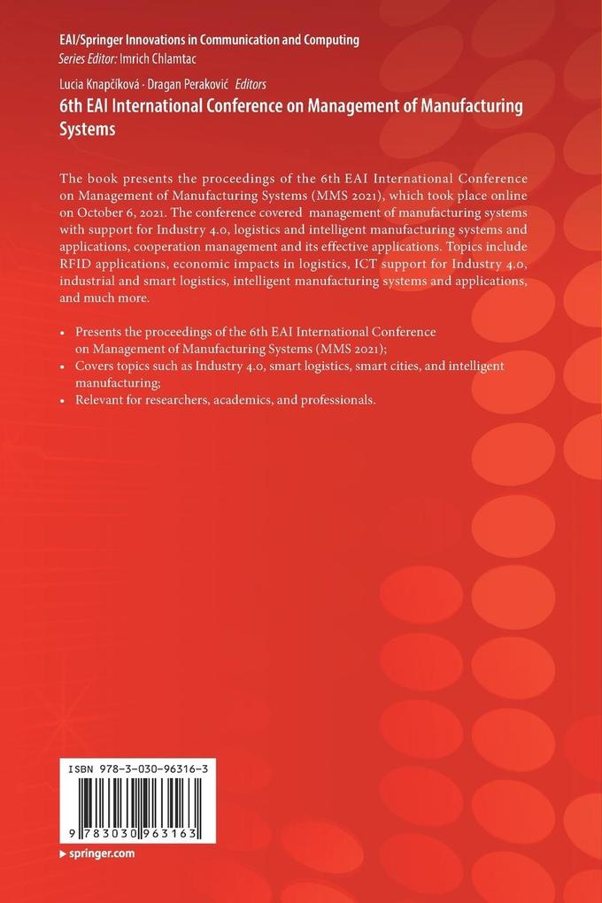Weitere Ansicht: 6th EAI International Conference on Management of Manufacturing Systems