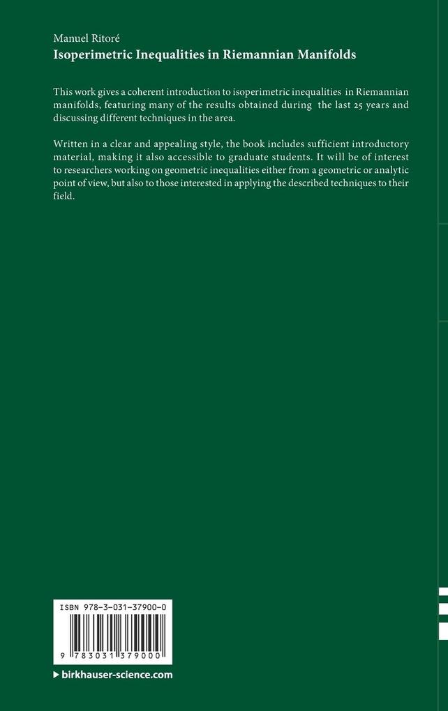 Weitere Ansicht: Isoperimetric Inequalities in Riemannian Manifolds | Manuel Ritoré