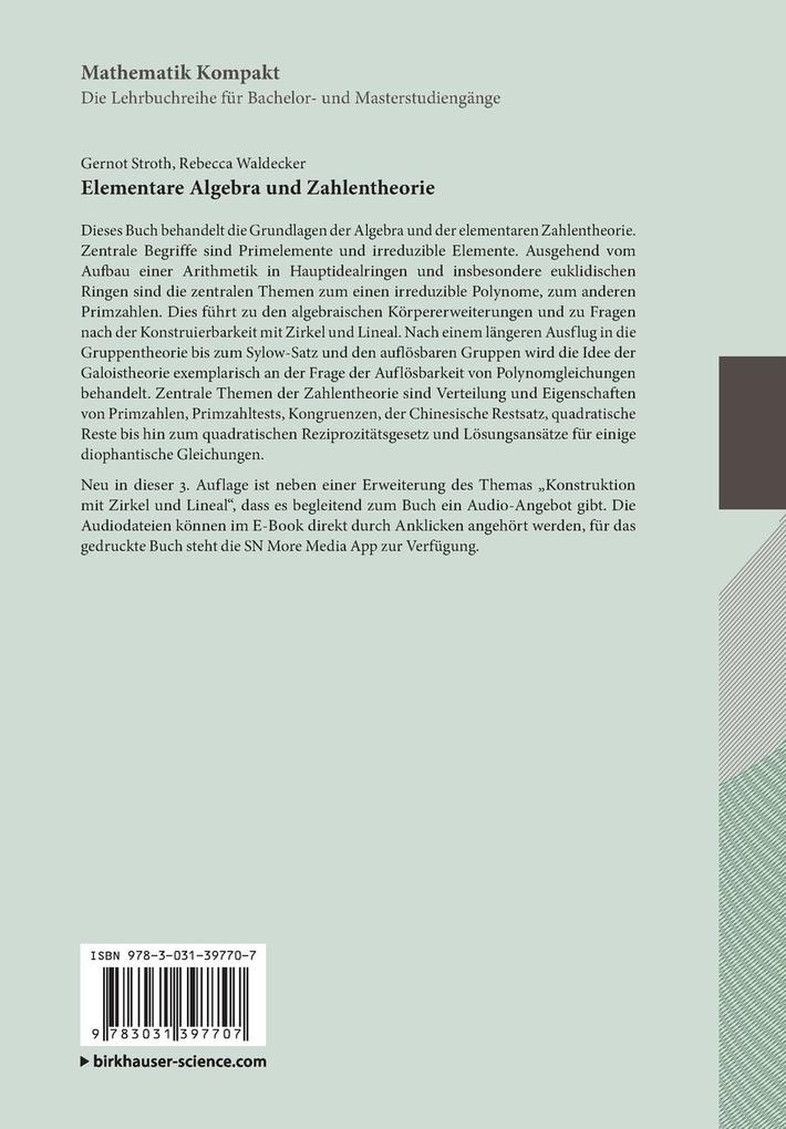 Weitere Ansicht: Elementare Algebra und Zahlentheorie | Gernot Stroth, Rebecca Waldecker